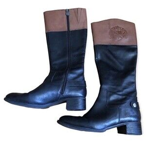 Franco Sarto 17" Lt Brown /black Zipped Women's Sz:8 M-Leather Boots Used/EUC